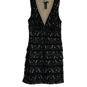 Tan & Black lace dress Vneck formal or semi formal size large